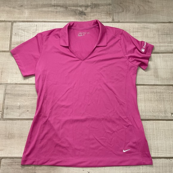 Nike Golf Women Dri-Fit Short Sleeve Polo Shirt Magenta Pink L Large Prudential - Picture 1 of 8